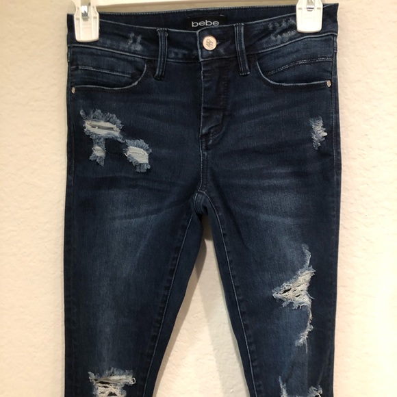 Bebe Dark Ripped Skinny Jeans - Picture 2 of 5